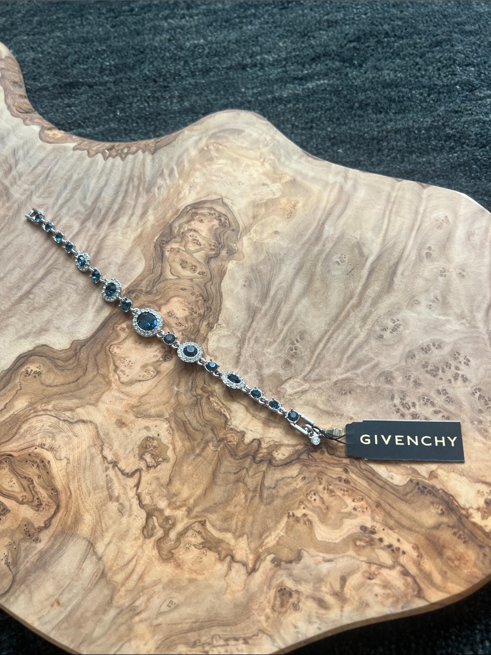 Givenchy Silver Bracelet with Navy Blue Gem Accents